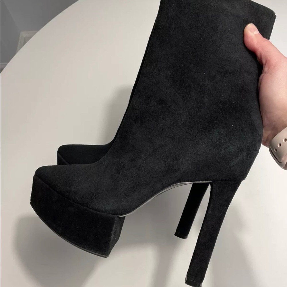 Theyskens Theory Womens Black Suede Leather Heels Stil Platform Bootie Boots 8.5